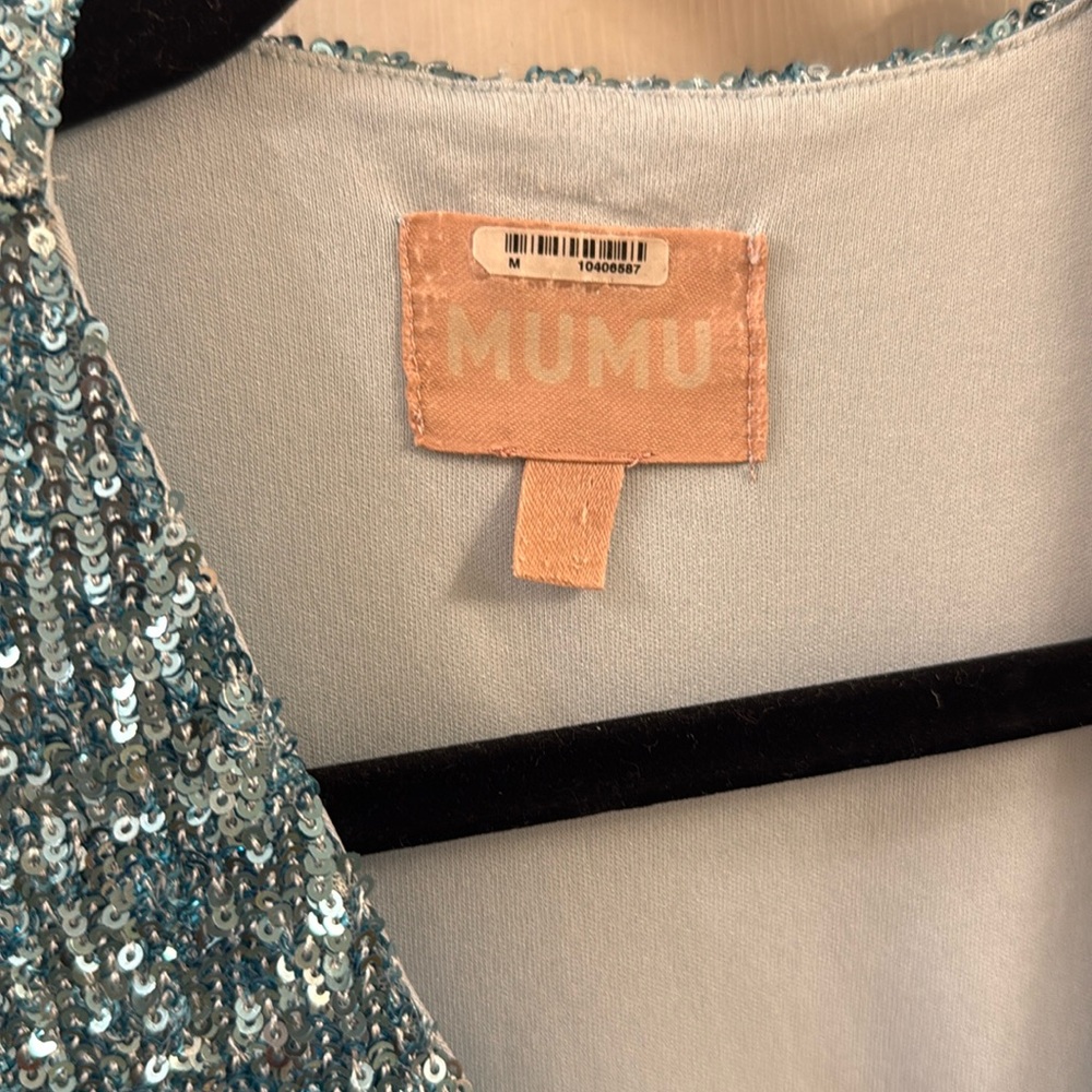 Show Me Your MuMu Sky Blue Sequin Long Sleeve Wrap Mini Dress - Picture 7 of 16